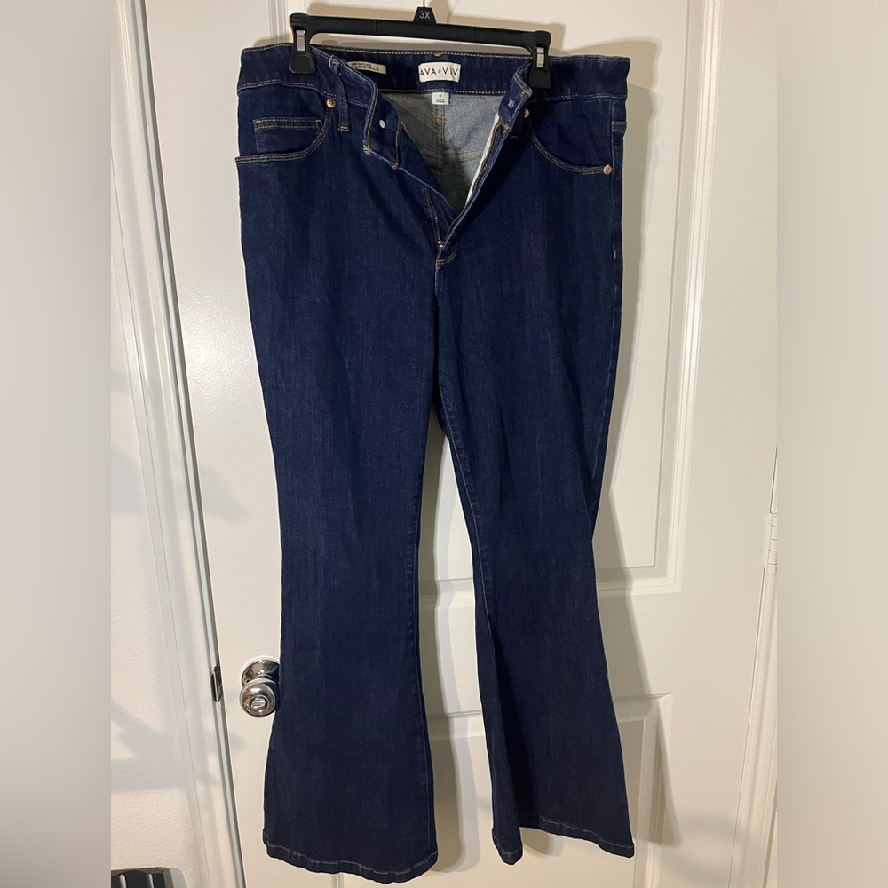 AVA & VIV Plus Size Denim Pockets Zippered Stretch High Rise Flare Jeans Sz 17